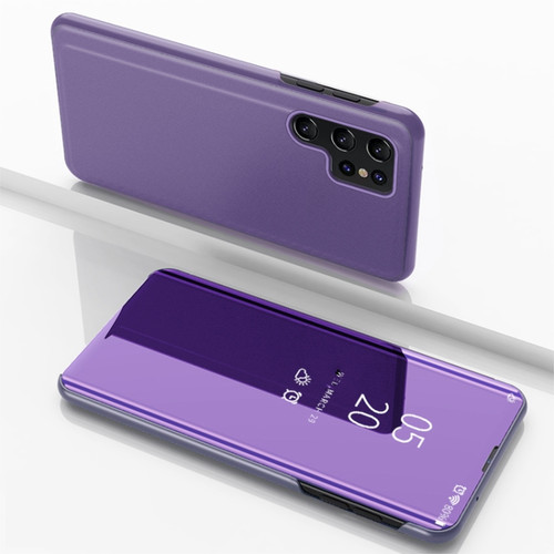 Samsung Galaxy S24 Ultra 5G Plated Mirror Horizontal Flip Leather Phone Case with Holder - Violet Blue